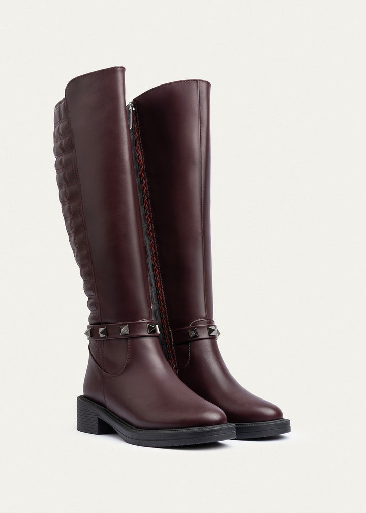 Rebel Quilted Tall Boots | Burgundy