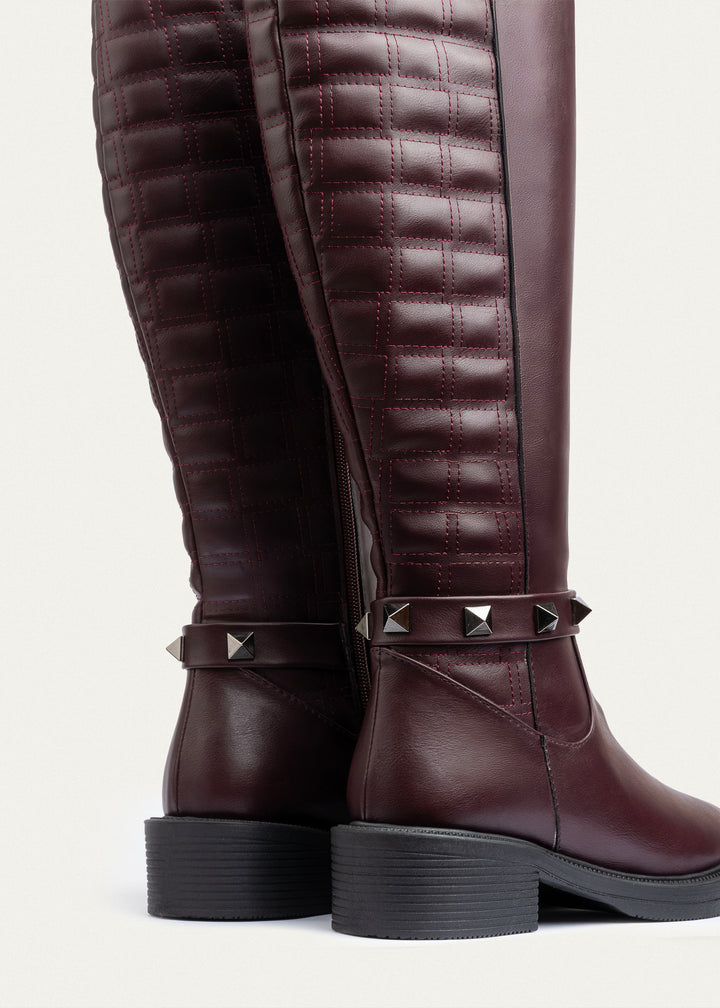 Rebel Quilted Tall Boots | Burgundy