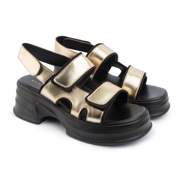 Veneitte 3.0 | Double Hook & Loop Strap Wedge Sandals - Gold