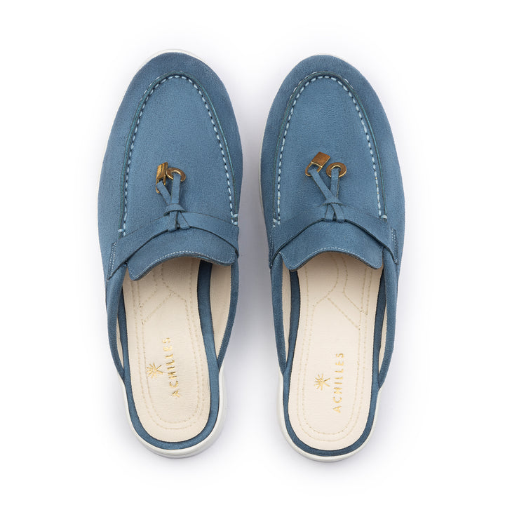 Tassel Suede Summer Mules -Baby Blue