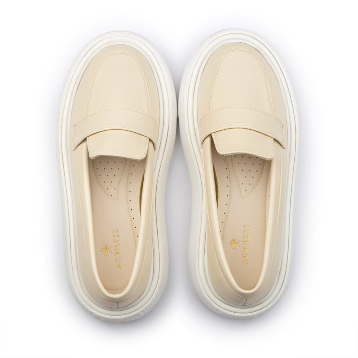 Moc Toe Leather Slip On Sneaker Loafers - Beige