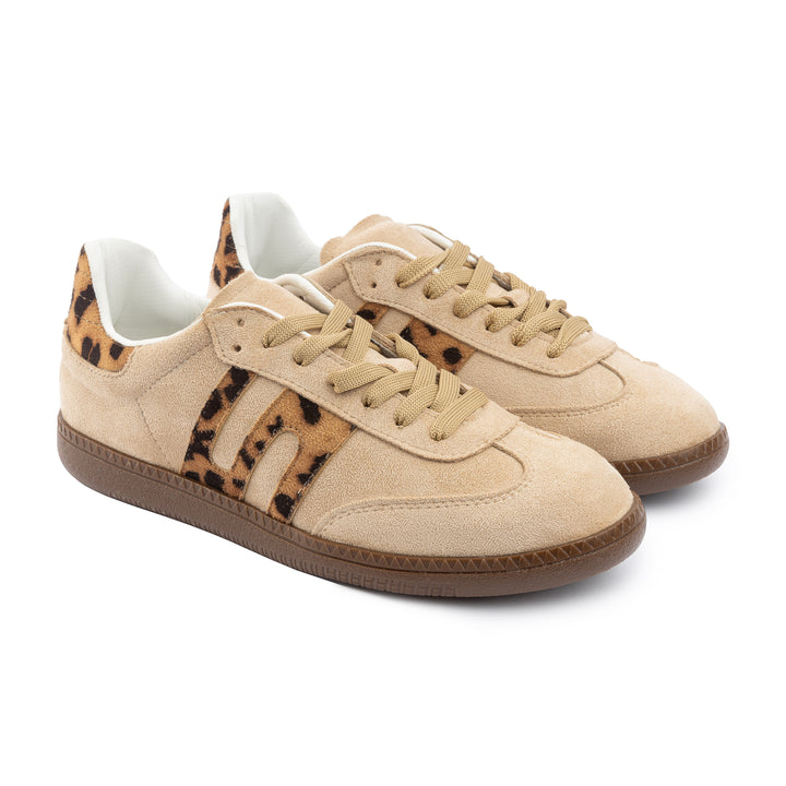 G-Sneakers | Laceup Comfy Sneakers -Leo & Beige