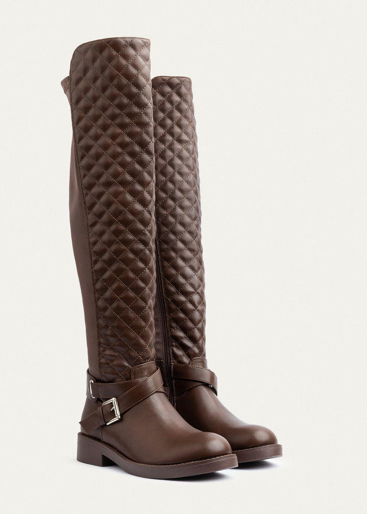 Vienna Quilted Over-The-Knee Boots | Brown