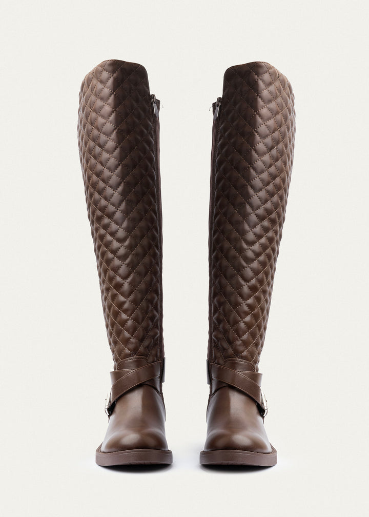 Achilles | Vienna Quilted Over-The-Knee Boots | Brown
