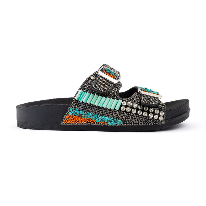 Double Buckle Firuz Slides - Mix Black