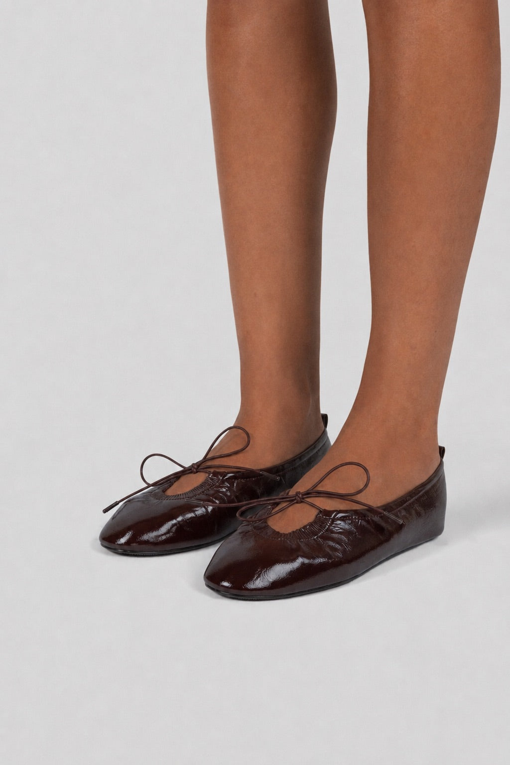 Patent Crinkle Ballet Flats - Brown