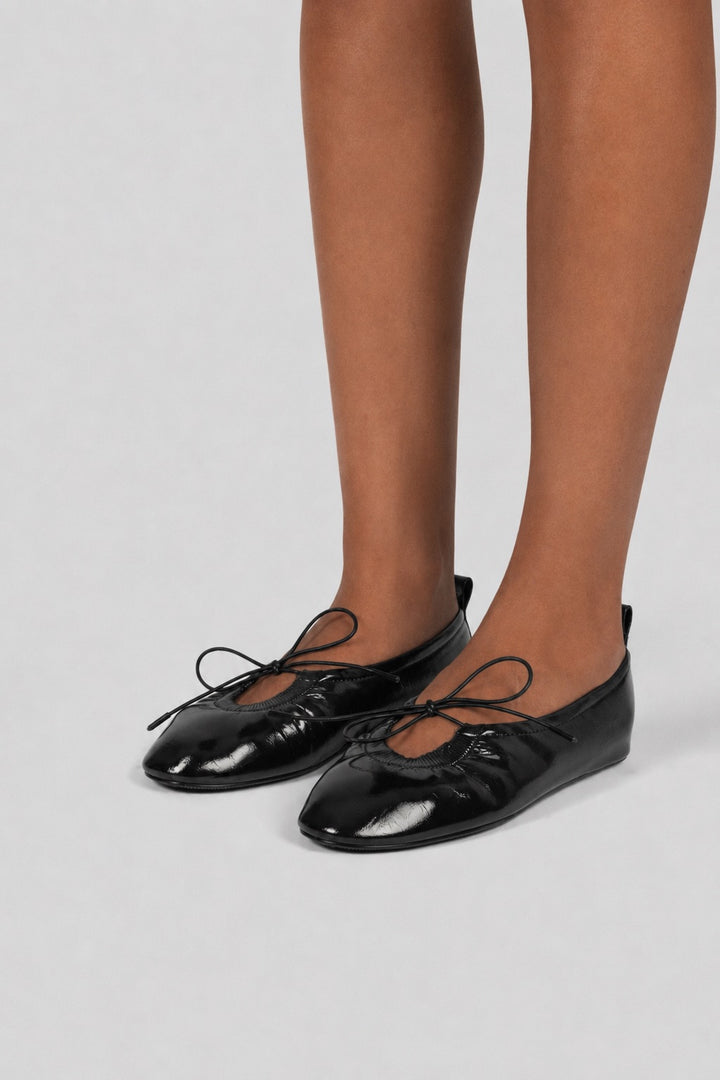 Patent Crinkle Ballet Flats - Black