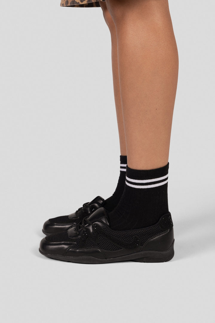 Mesh Rhinestone Sneakers - Black