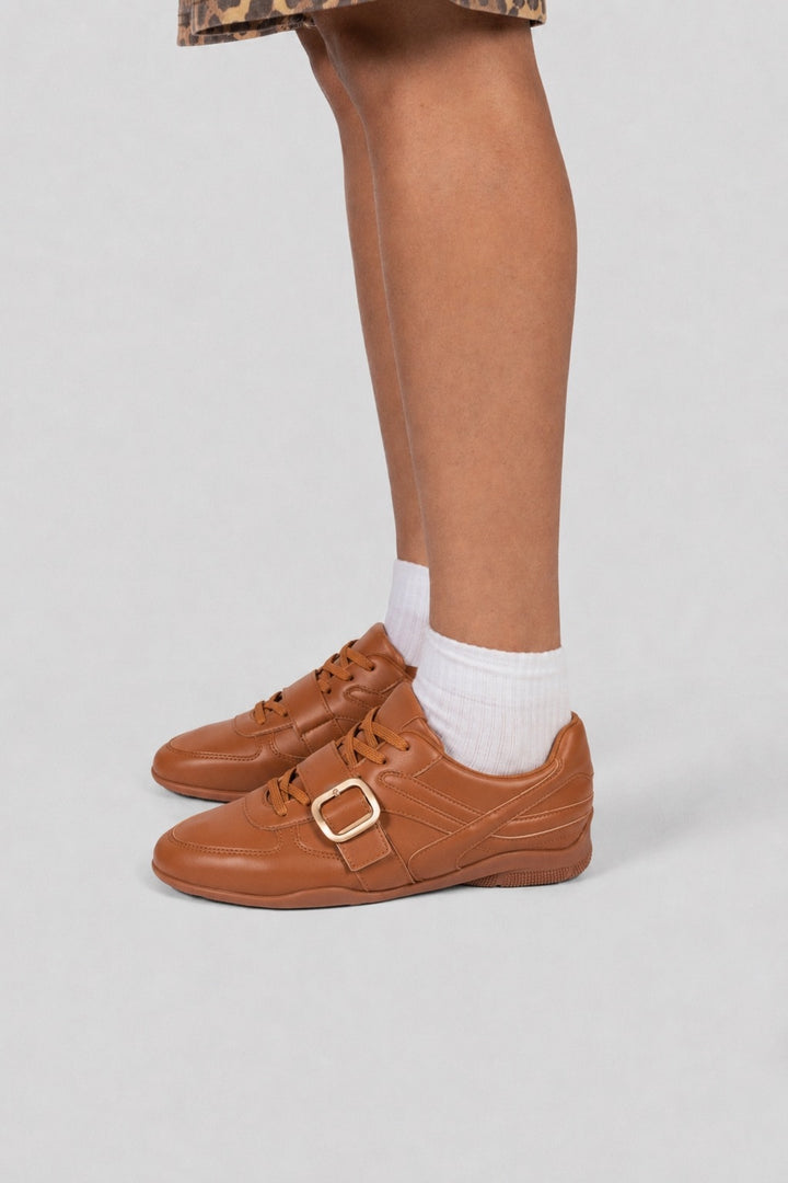 Sneakers Gold Buckle Strap - Camel