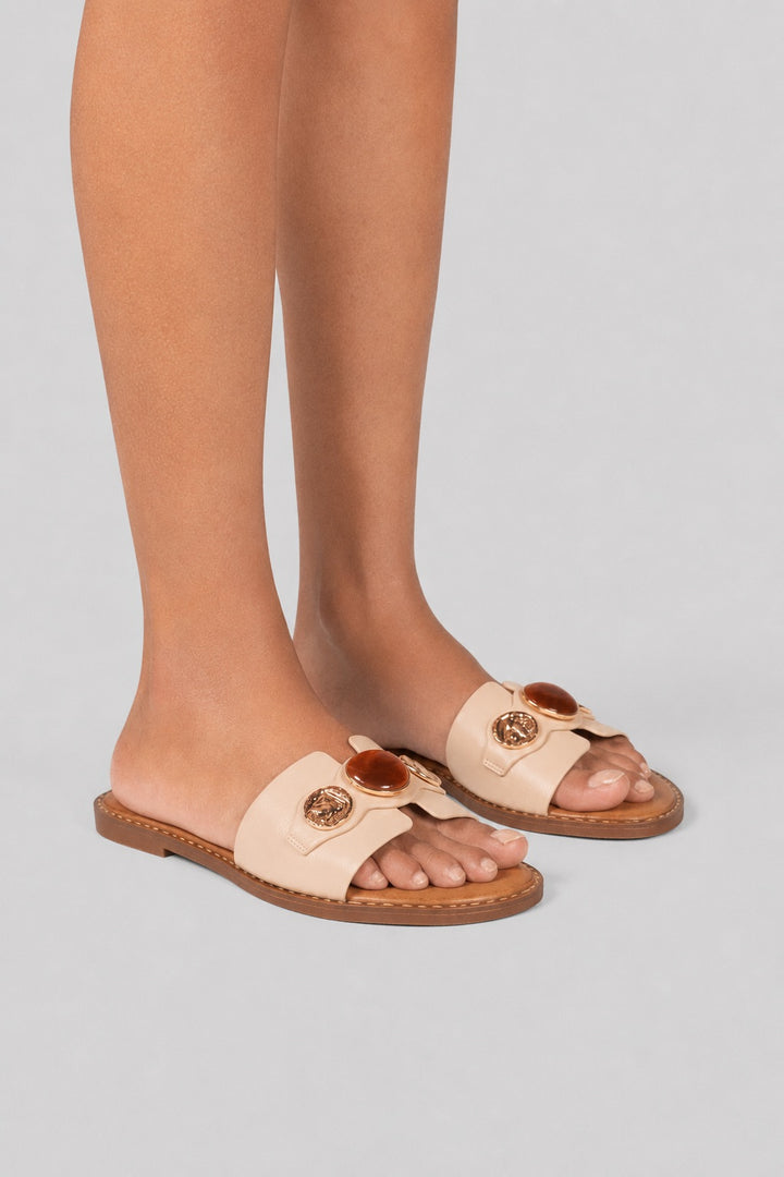 Flat Slides Coin Cabochon - Beige