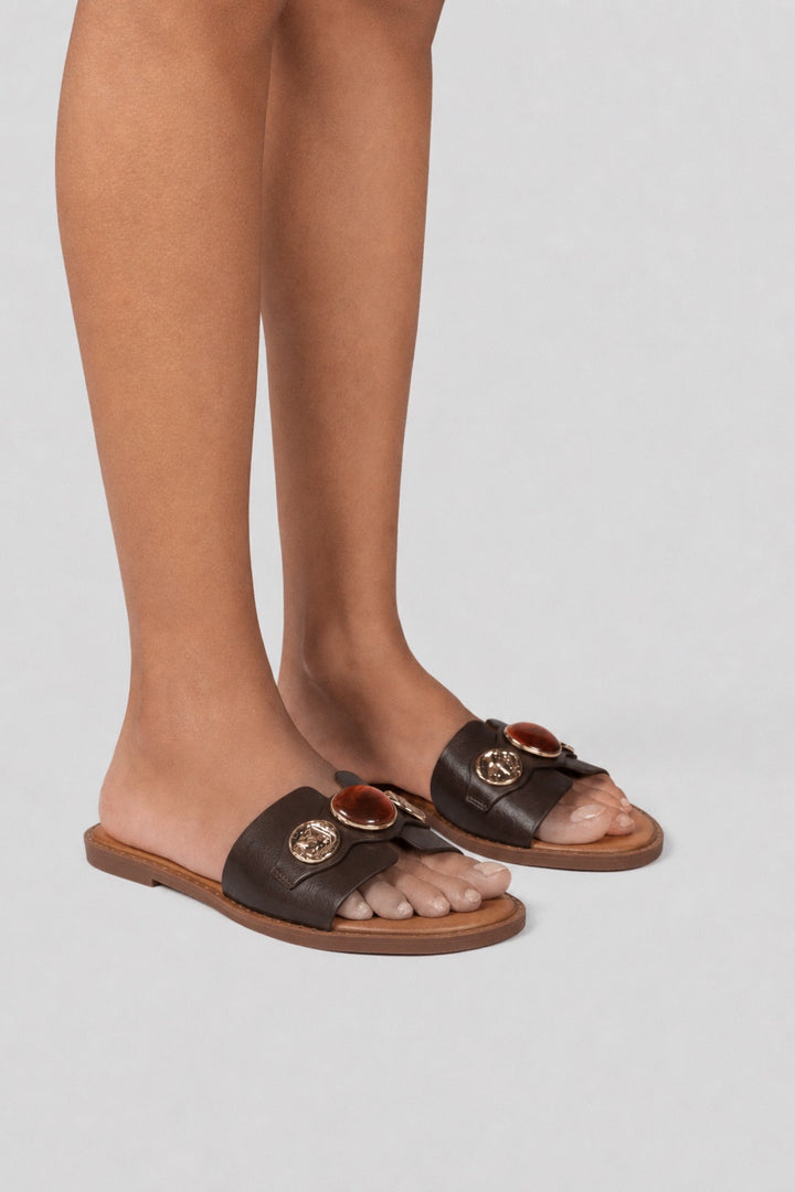 Flat Slides Coin Cabochon - Brown