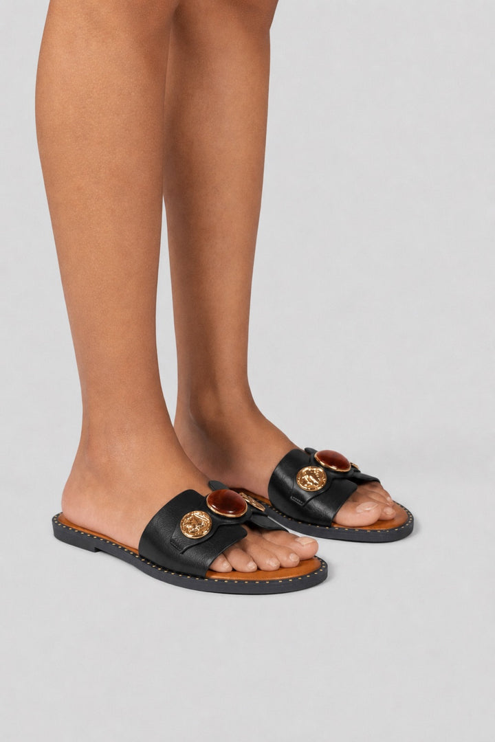 Flat Slides Coin Cabochon - Black