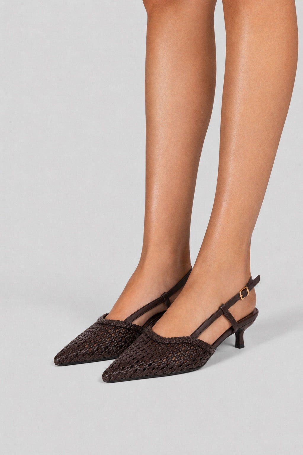 Woven Slingback Kitten Heels - Brown