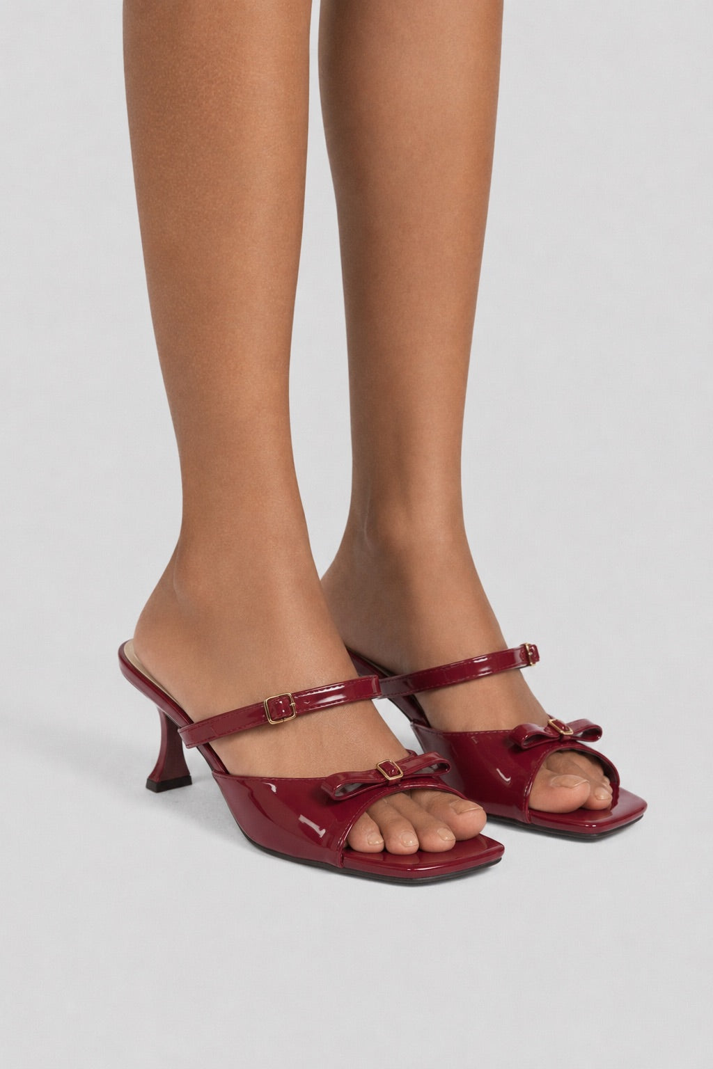 Strappy Bow Kitten Heel Mules - Maroon