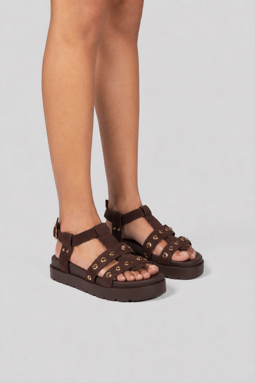 Chunky Gold-Tone Sandal - Brown