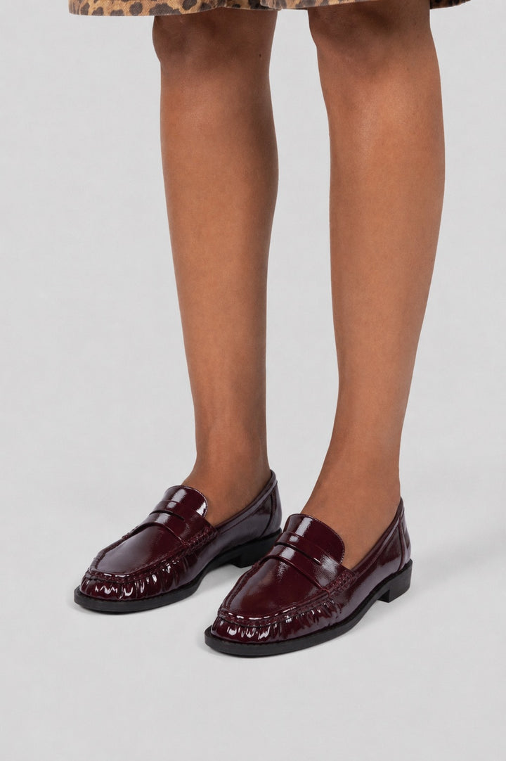 Patent Crinkle Penny Loafers - Maroon