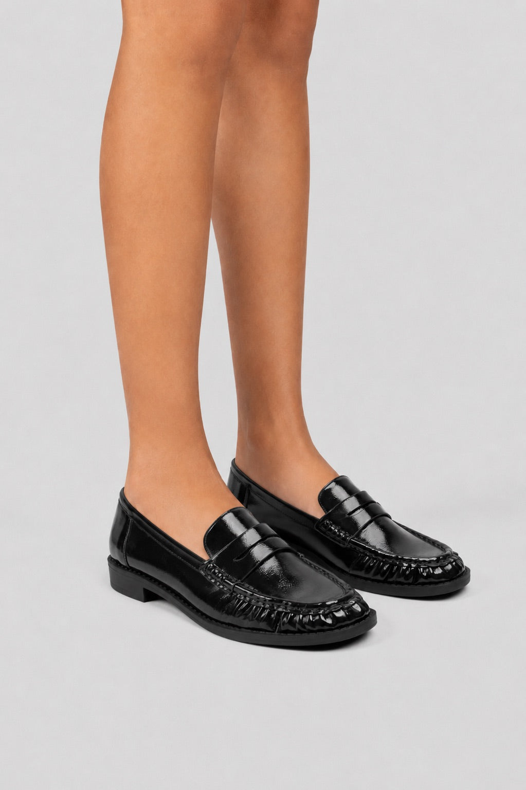 Patent Crinkle Penny Loafers - Black