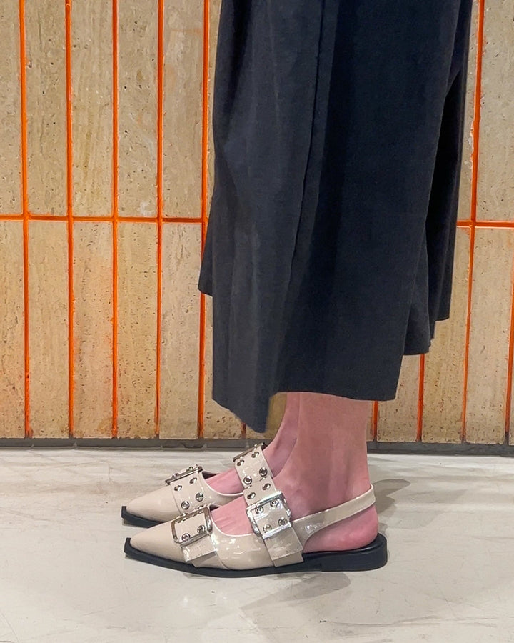 Lana Slingback Buckle Pointy Flats | Glossy Café