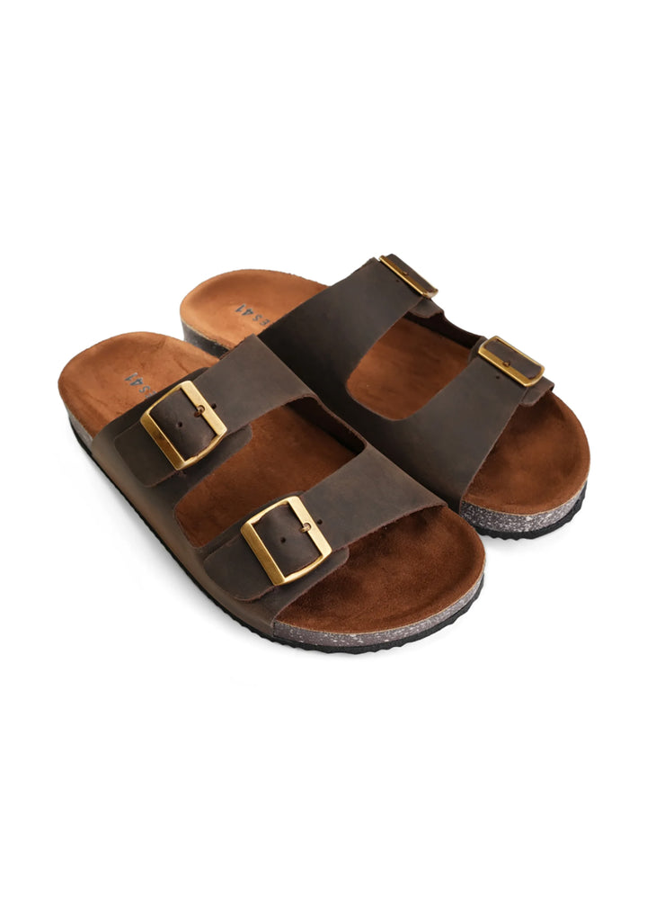 Arizona Soft Footbed Double Buckle Sandals -Brown Pull | Up