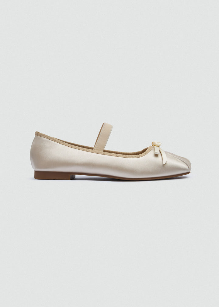 Bow Strap Ballet Flats - Beige