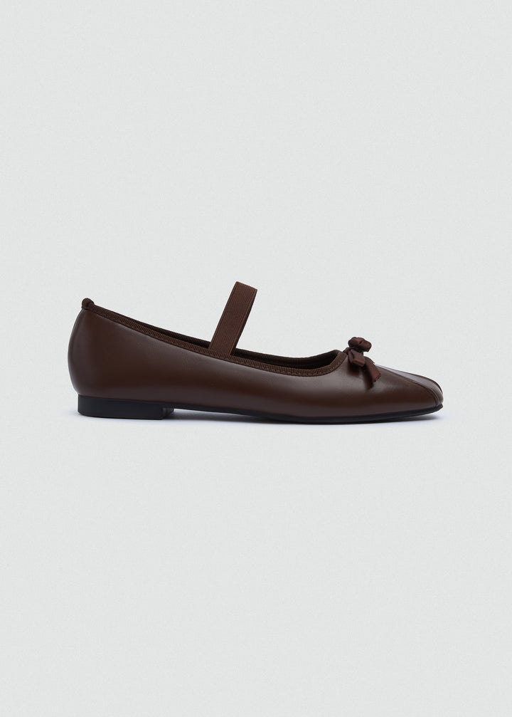 Bow Strap Ballet Flats - Brown