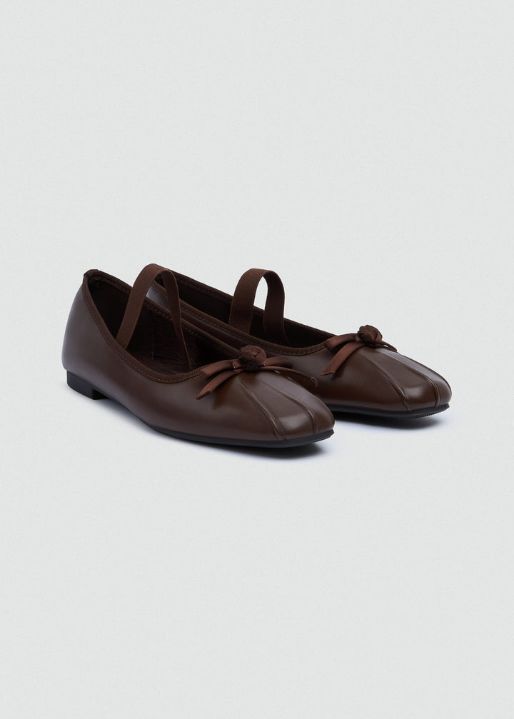 Bow Strap Ballet Flats - Brown