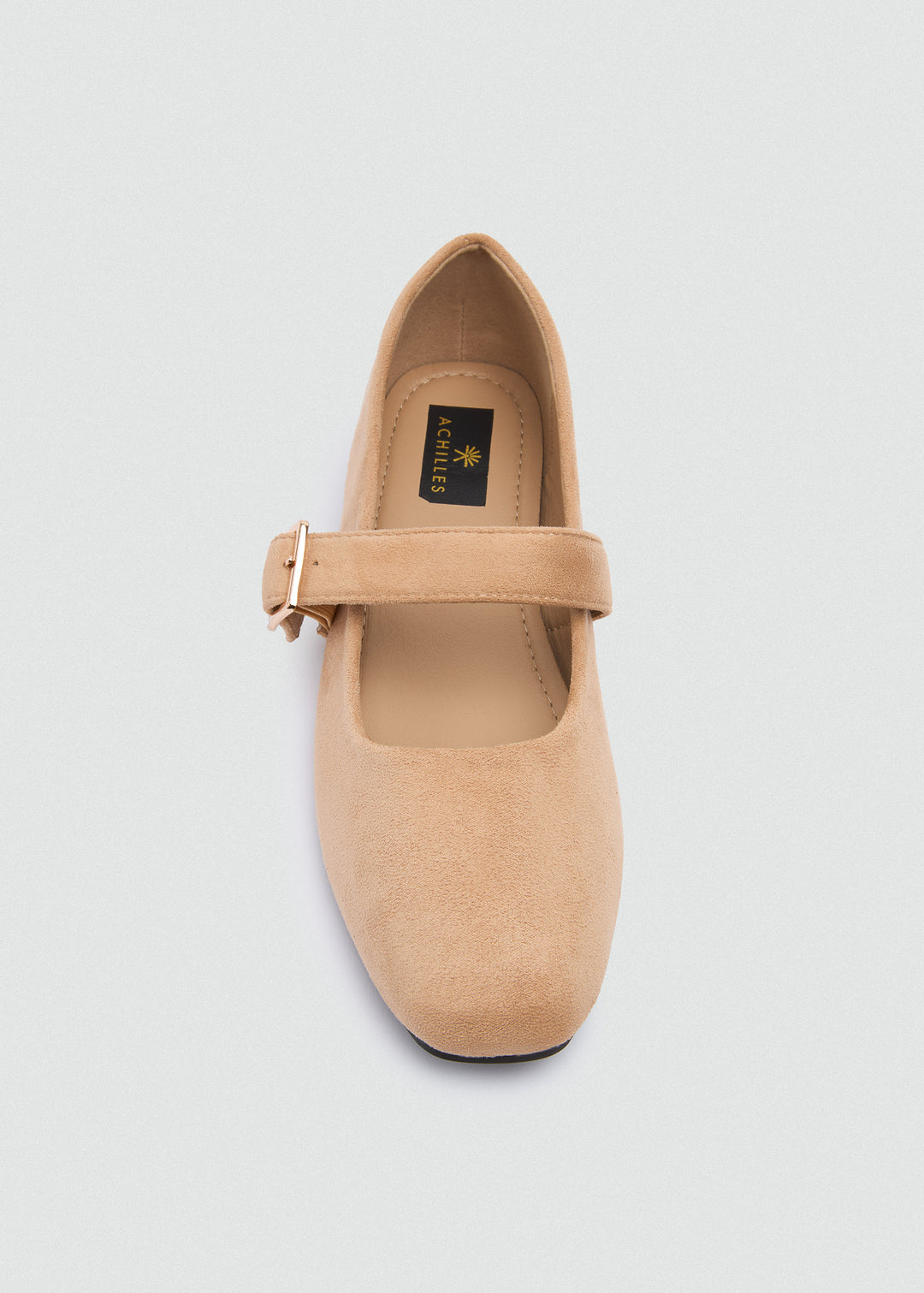 Buckle Strap Mary Jane Flats - Faux Suede - Beige