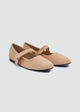 Buckle Strap Mary Jane Flats - Faux Suede - Beige