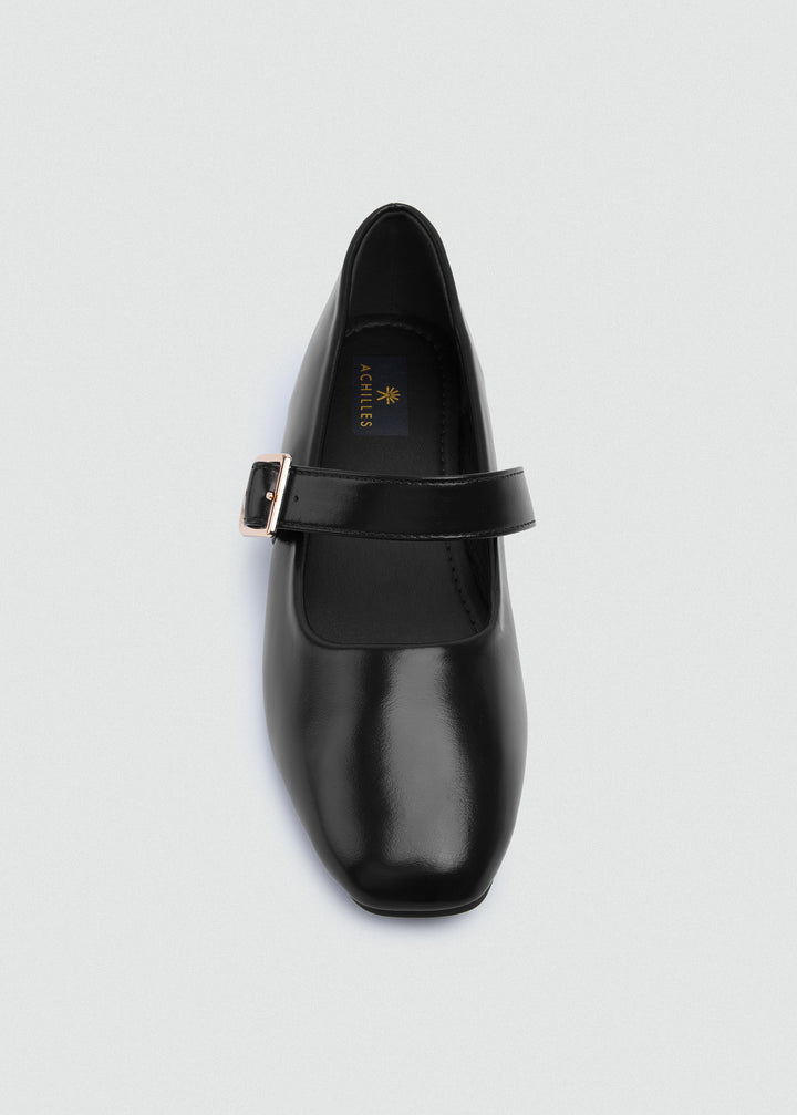 Buckle Strap Mary Jane Flats - Faux Suede - Black