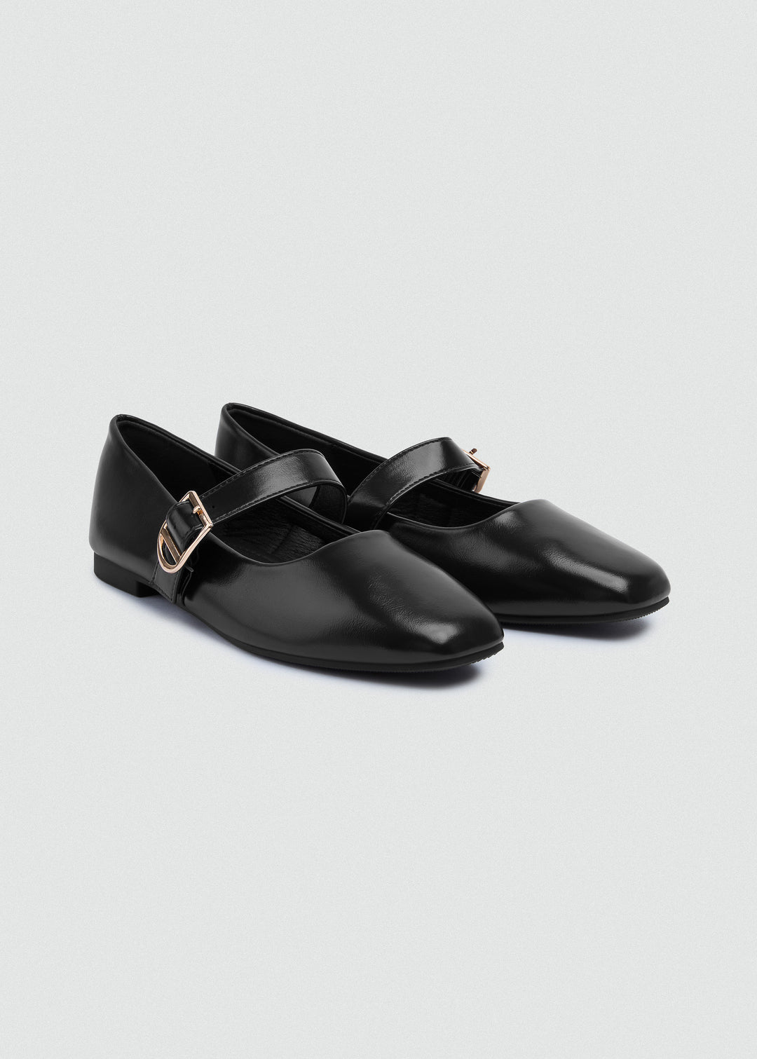 Buckle Strap Mary Jane Flats - Faux Suede - Black