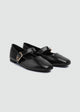 Buckle Strap Mary Jane Flats - Faux Suede - Black