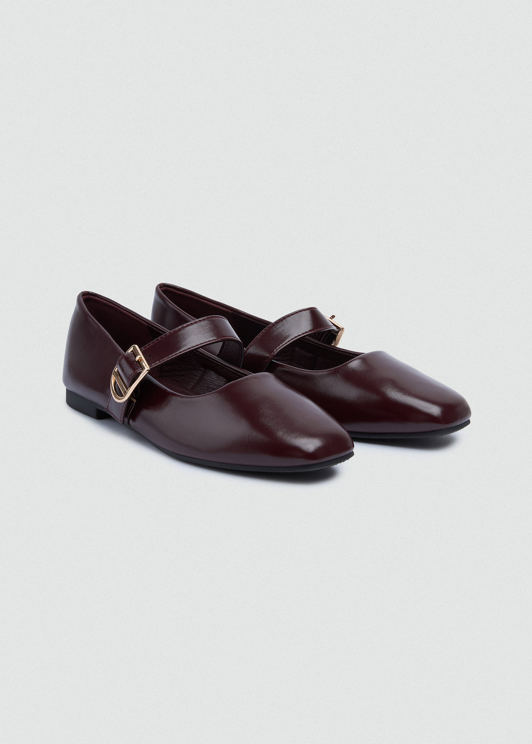 Buckle Strap Mary Jane Flats - Faux Suede - Maroon