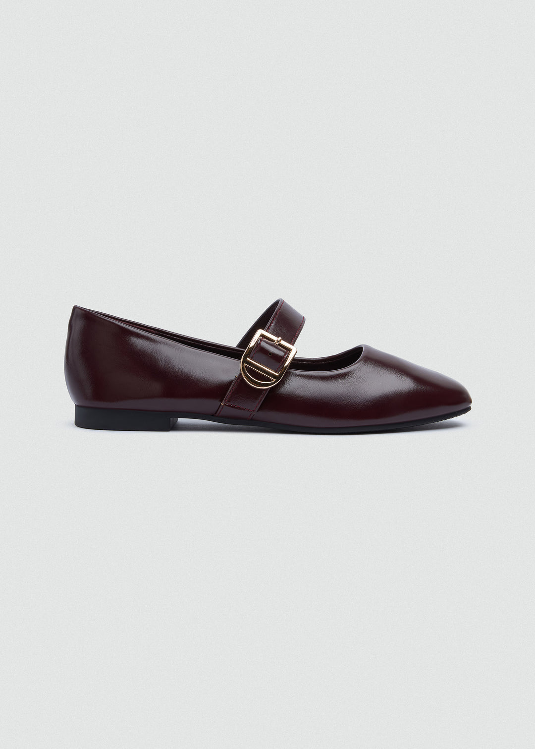 Buckle Strap Mary Jane Flats - Faux Suede - Maroon