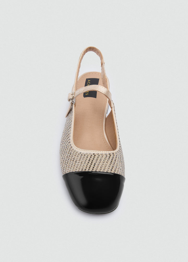 Two-Tone Cap-Toe Slingback Flats - Beige-Black