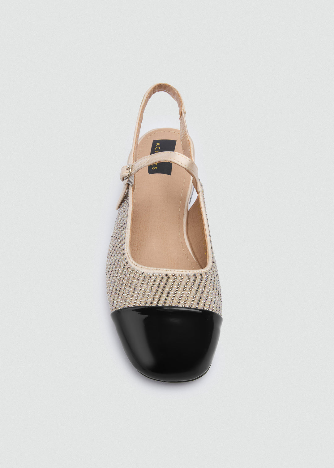 Two-Tone Cap-Toe Slingback Flats - Beige-Black
