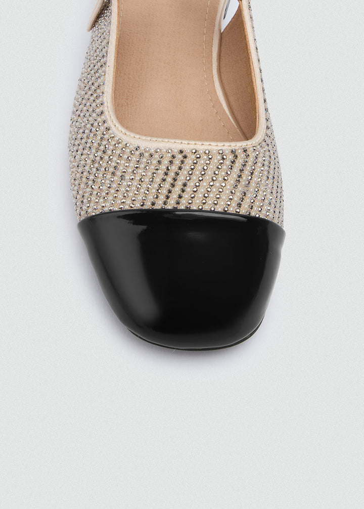 Two-Tone Cap-Toe Slingback Flats - Beige-Black