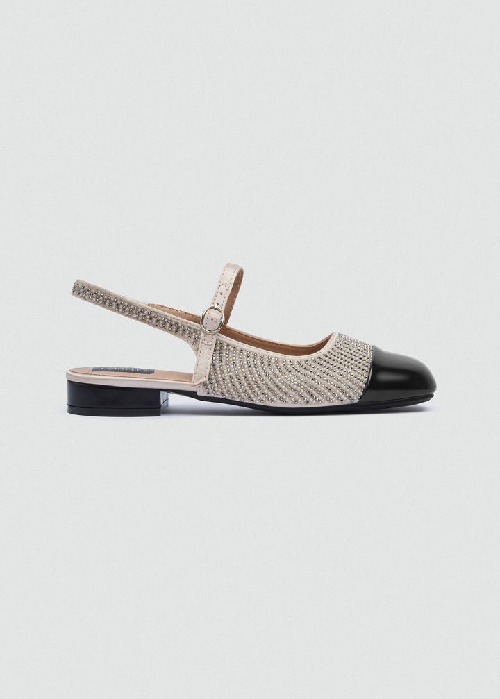 Two-Tone Cap-Toe Slingback Flats - Beige-Black