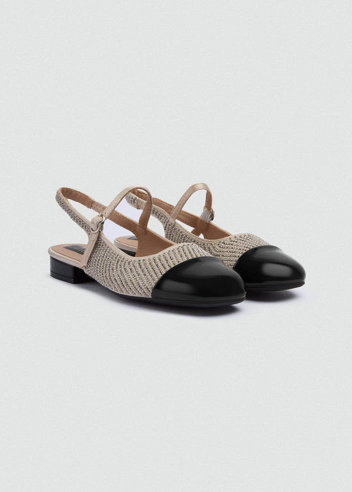 Two-Tone Cap-Toe Slingback Flats - Beige-Black