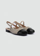 Two-Tone Cap-Toe Slingback Flats - Beige-Black