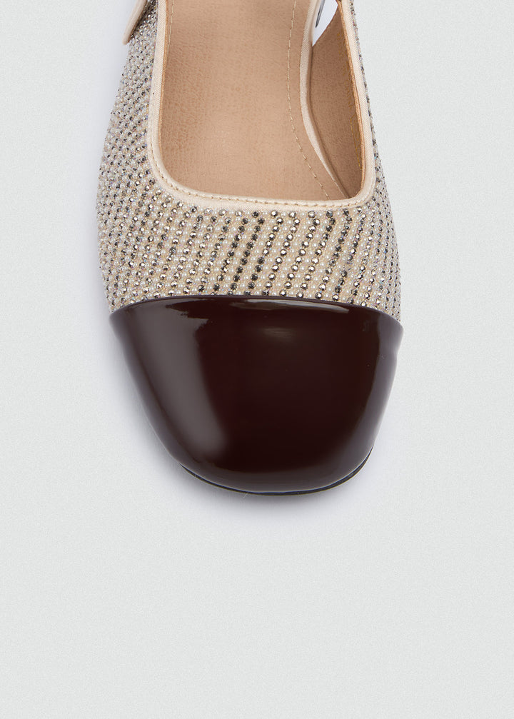 Two-Tone Cap-Toe Slingback Flats - Beige-Brown