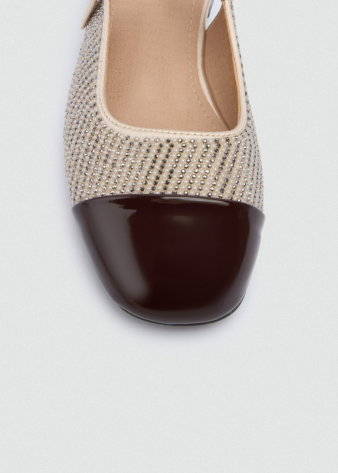 Two-Tone Cap-Toe Slingback Flats - Beige-Brown