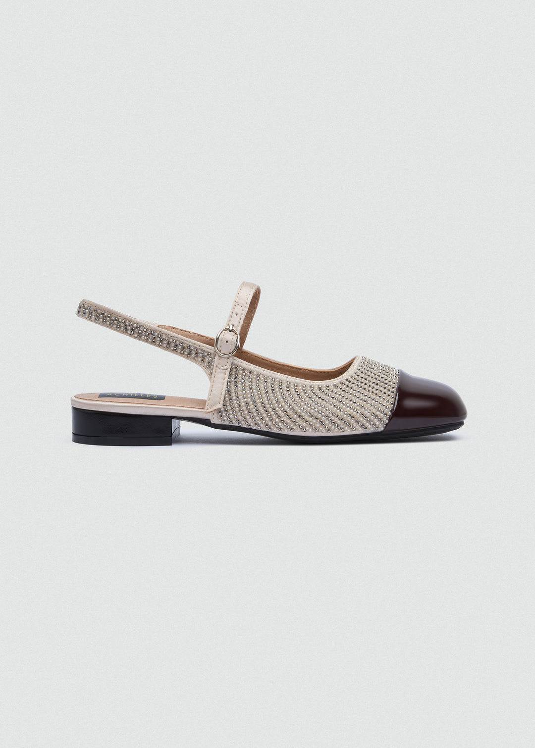 Two-Tone Cap-Toe Slingback Flats - Beige-Brown