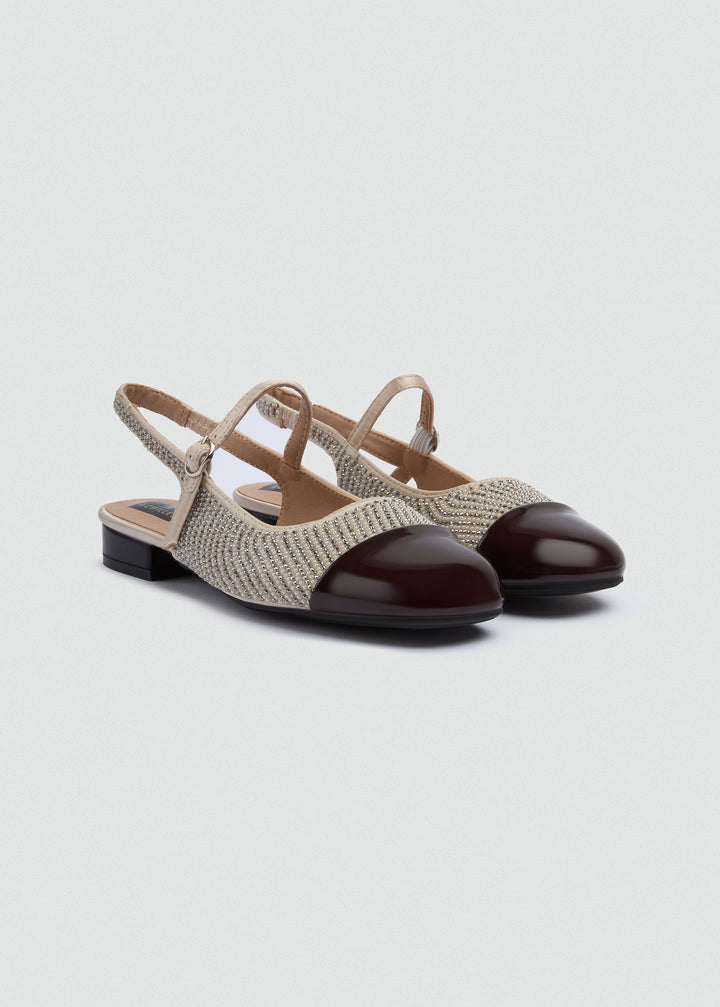 Two-Tone Cap-Toe Slingback Flats - Beige-Brown