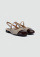 Two-Tone Cap-Toe Slingback Flats - Beige-Brown