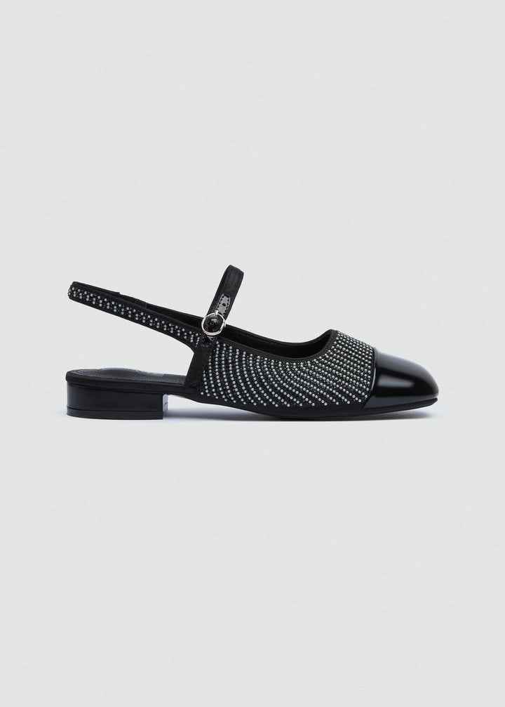 Two-Tone Cap-Toe Slingback Flats - Black