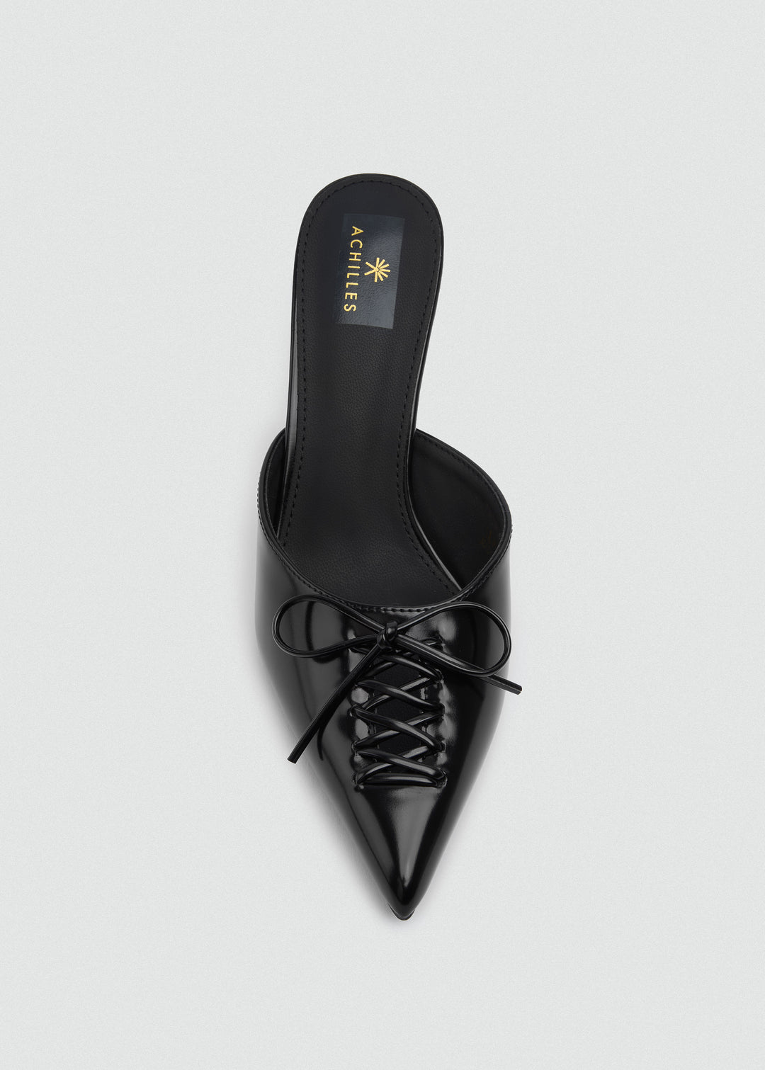 Corset Lace Bow Heeled Mules - Faux Leather - Black