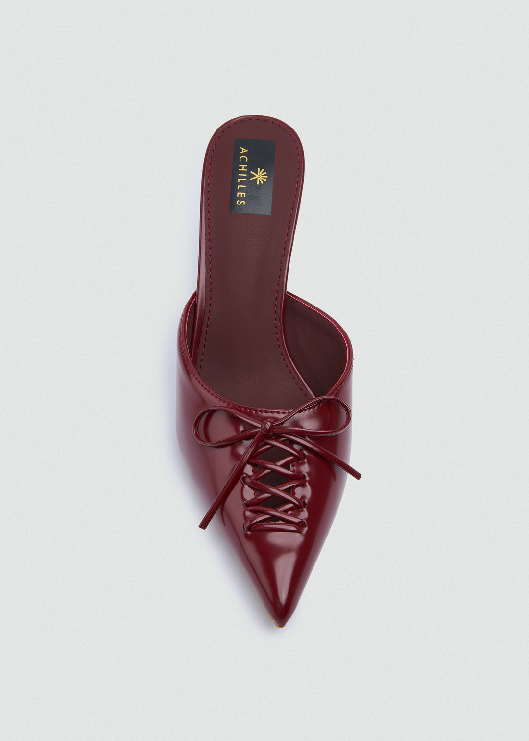 Corset Lace Bow Heeled Mules - Faux Leather - Maroon