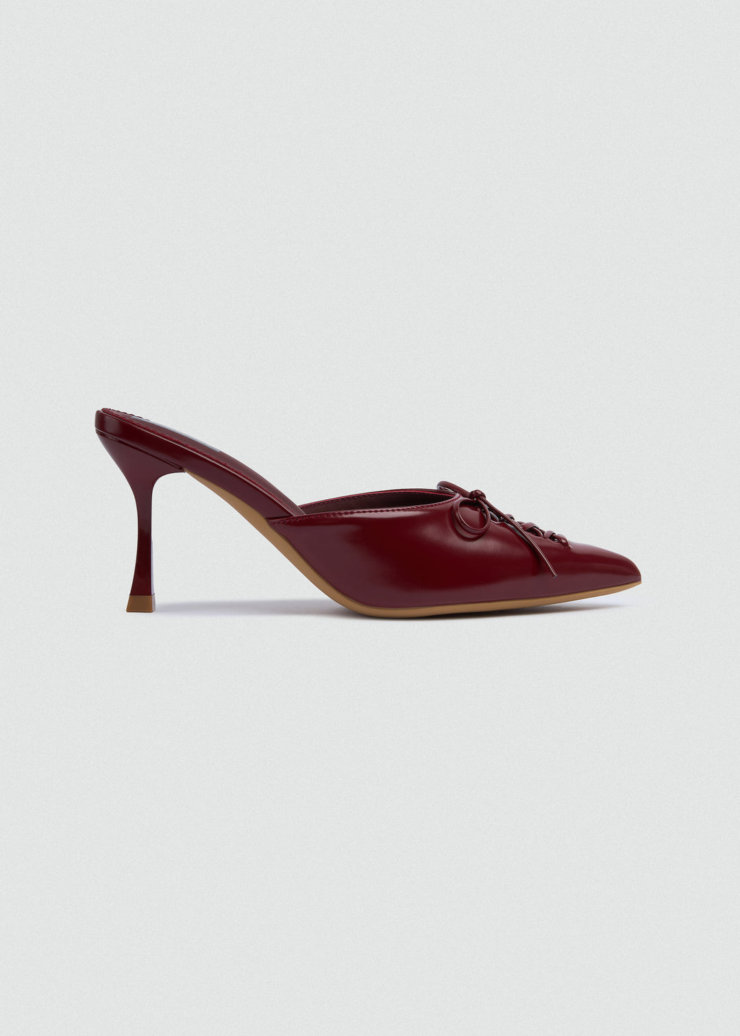 Corset Lace Bow Heeled Mules - Faux Leather - Maroon