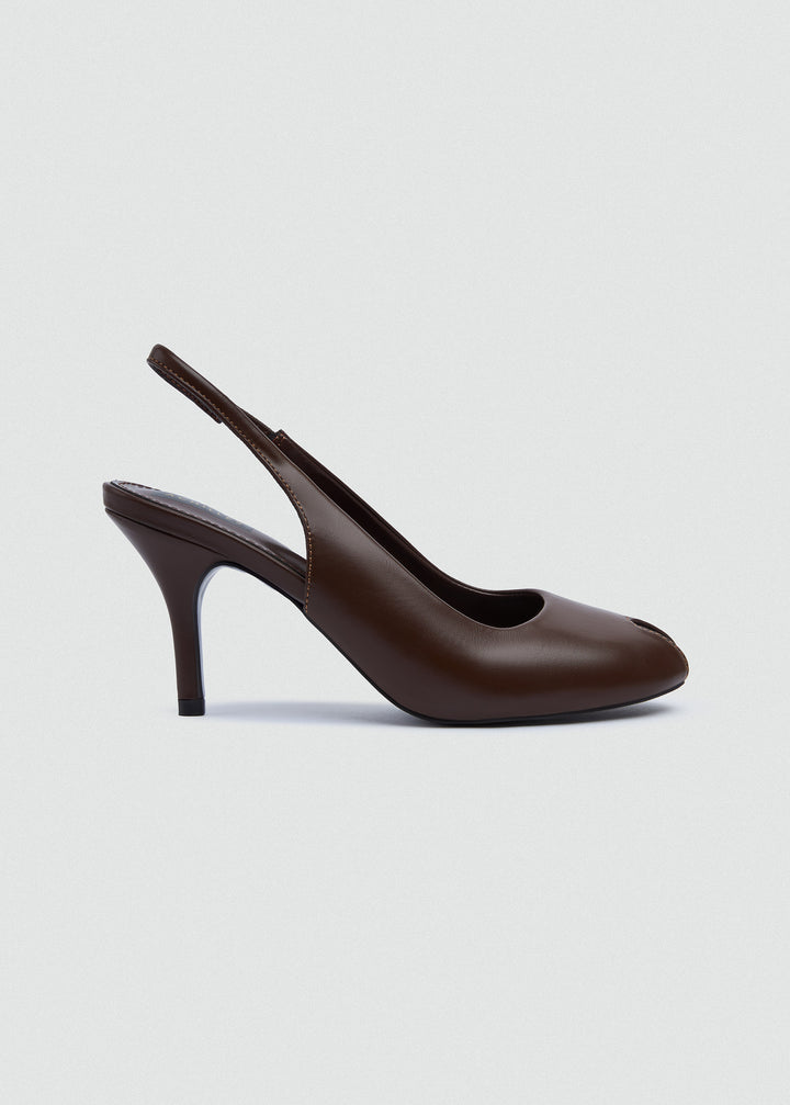 Pointed-Toe Stiletto Slingback Heels - Brown