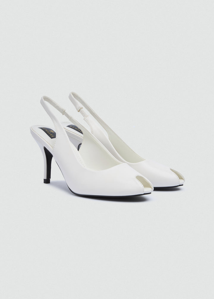 Pointed-Toe Stiletto Slingback Heels - White